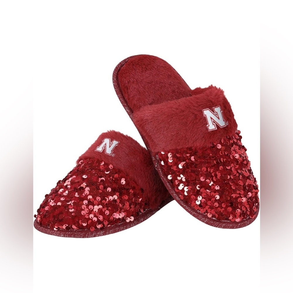 Foco Women's Nebraska Cornhuskers Team Logo Ladies Red Sequin Fashion Slippers